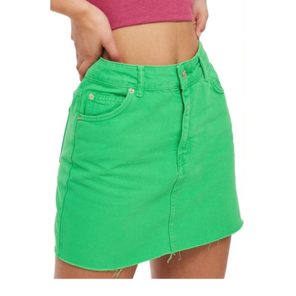 Topshop Green Denim Mini Skirt Size 6